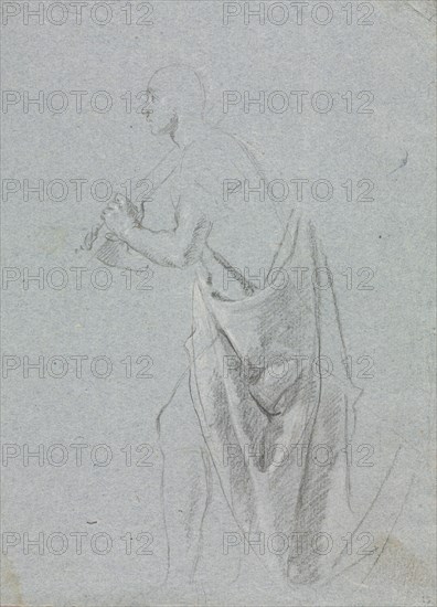 Verona Sketchbook: Standing male with drapery (page 19), 1760. Francesco Lorenzi (Italian, 1723-1787). Black chalk with white heightening ; sheet: 32 x 23 cm (12 5/8 x 9 1/16 in.).