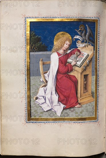 Gospel Book with Evangelist Portraits:  Saint John, c. 1480. Hausbuch Master (German). Ink, tempera, and gold on vellum; original blind stamped leather binding; codex: 23 x 17 cm (9 1/16 x 6 11/16 in.)