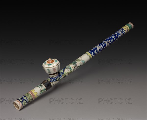 Pipe, 1644-1912. China, Qing dynasty (1644-1911). Famille verte porcelain with blue overglaze enamel; overall: 55.6 cm (21 7/8 in.).