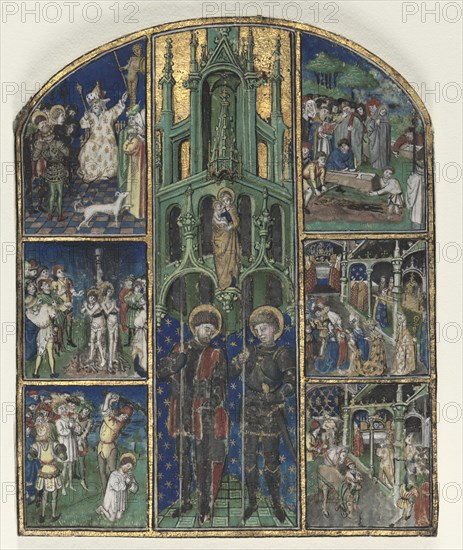 Leaf from the Hours of Duke Louis of Savoy: Saints Nereus and Achilleus, mid-15th Century. France, Savoy(?), 15th century. Tempera and gold on vellum; sheet: 11.2 x 8.9 cm (4 7/16 x 3 1/2 in.).