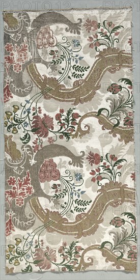 Length of Silk Textile, 1700s. Italy, 18th century. Damask, brocaded; silk and metal; overall: 80 x 55.7 cm (31 1/2 x 21 15/16 in.).