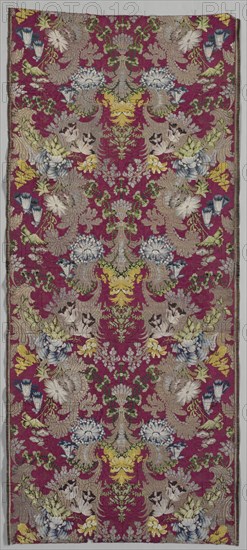 Length of Silk Brocade, 1700-1750. France, first half of 18th century (late Baroque). Warp-patterned weave, brocaded; silk, silver, and gold thread; overall: 130.2 x 55.9 cm (51 1/4 x 22 in.)