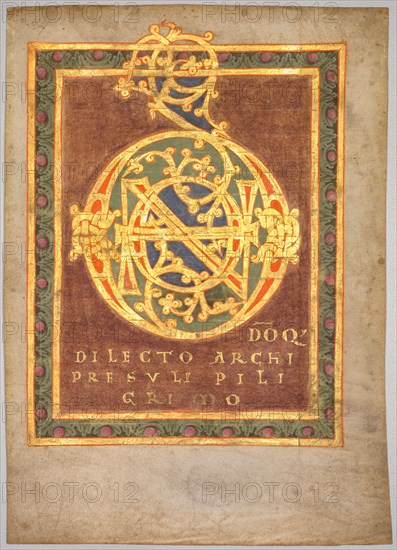 Title Page of Abbot Berno's "Tonarius:"  Initial D[omino], c.1030. Germany, Abbey of Reichenau, 11th century. Ink, tempera, and gold on vellum; sheet: 21.5 x 15.3 cm (8 7/16 x 6 in.).