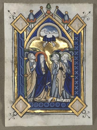 Leaf Excised from a Psalter: The Ascension, c. 1260. Flanders, Liège(?), 13th century. Tempera and burnished gold on vellum; sheet: 11.9 x 8.6 cm (4 11/16 x 3 3/8 in.)