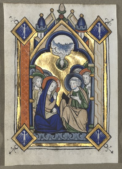 Leaf Excised from a Psalter: The Pentecost, c. 1260. Flanders, Liège(?), 13th century. Tempera and burnished gold on vellum; sheet: 12.5 x 8.4 cm (4 15/16 x 3 5/16 in.)