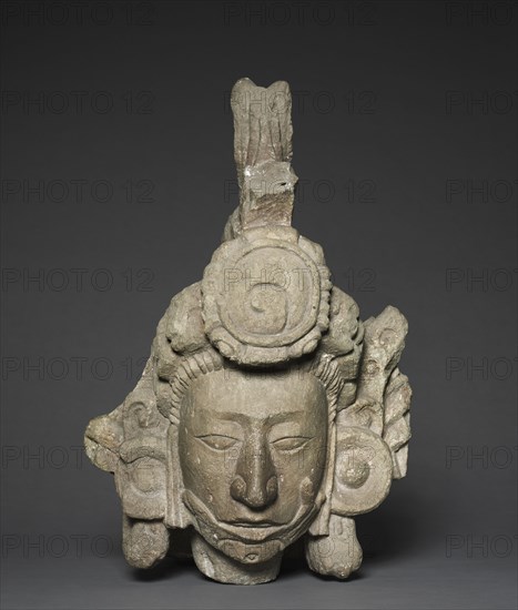 Head of a Young Noble, 746. Honduras, Copán, Structure 10L-22A, Maya style (250-900). Stone; overall: 53.3 x 35.6 x 52.1 cm (21 x 14 x 20 1/2 in.); former: 52.8 x 35.3 cm (20 13/16 x 13 7/8 in.).
