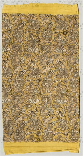 Lampas with dancers and musicians, 1600-1650. Iran, Safavid period. Lampas, brocaded: silk and silver-metal thread; overall: 87.7 x 52.1 cm (34 1/2 x 20 1/2 in.)