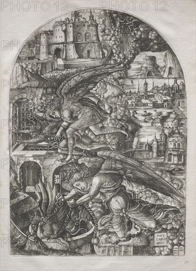 The Apocalypse:  Satan Bound for a Thousand Years, 1546-1555. Jean Duvet (French, 1485-1561). Engraving