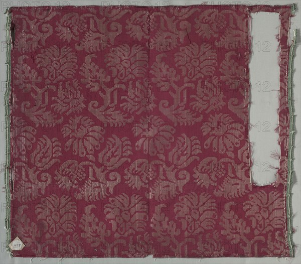 Two Lengths of Silk Damask, 1600s. Italy, 17th century. Damask, silk; overall: 49.8 x 58.5 cm (19 5/8 x 23 1/16 in.)