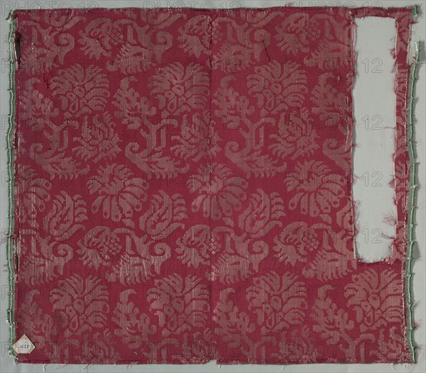 Two Lengths of Silk Damask, 1600s. Italy, 17th century. Damask, silk; average: 49.8 x 58.5 cm (19 5/8 x 23 1/16 in.)
