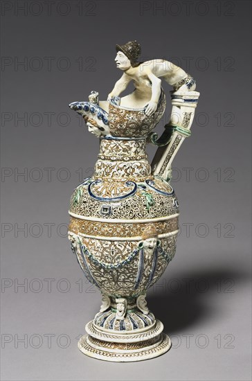 Ewer, c. 1540-1567. Saint-Porchaire (French). Lead-glazed, white-paste earthenware with inlaid slip decoration; overall: 35.6 x 13.7 cm (14 x 5 3/8 in.).