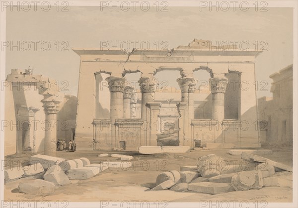 Egypt and Nubia:  Volume I - No. 28, Portico of the Temple of Kalabshi, 1838. Louis Haghe (British, 1806-1885). Color lithograph