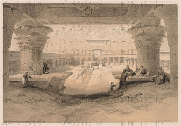 Egypt and Nubia:  Volume I - No. 32, View from under the Portico of the Temple of Edfou, Upper Egypt, 1838. Louis Haghe (British, 1806-1885). Color lithograph