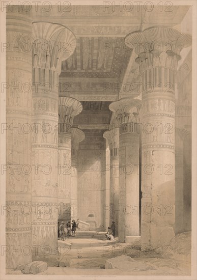 Egypt and Nubia:  Volume I - Frontispiece, View under the Grand Portico, Philae, 1838. Louis Haghe (British, 1806-1885). Color lithograph