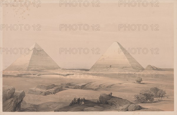 Egypt and Nubia:  Volume I - No. 3, Pyramids of Gizeh, 1838. Louis Haghe (British, 1806-1885). Color lithograph