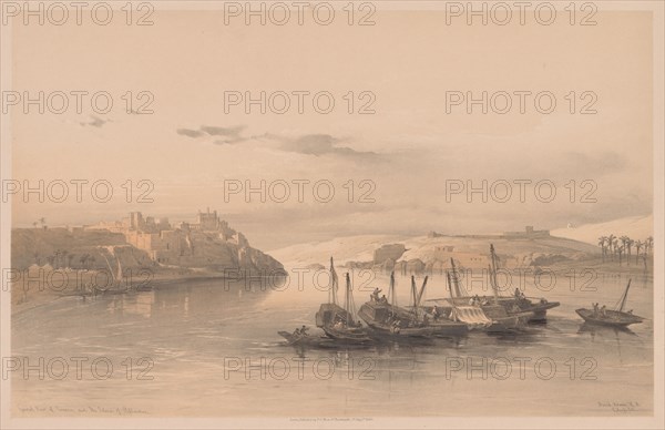 Egypt and Nubia:  Volume II - No. 28, General View of Asouan and the Island of Elephantine, 1838. Louis Haghe (British, 1806-1885). Color lithograph