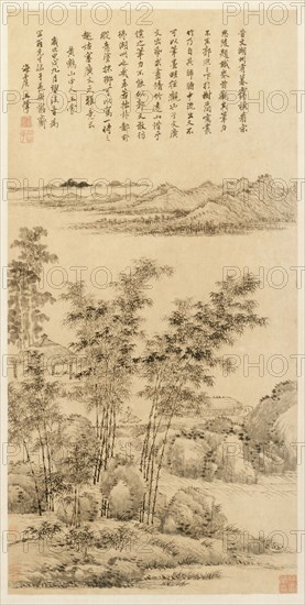 Tall Bamboo and Distant Mountains, after Wang Meng, 1694. Wang Hui (Chinese, 1632-1717). Hanging scroll, ink on paper; overall: 79.3 x 39.5 cm (31 1/4 x 15 9/16 in.).