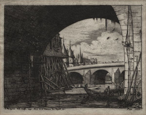 Etchings of Paris:  An Arch of the Notre Dame Bridge, 1853. Charles Meryon (French, 1821-1868). Etching