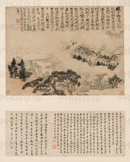 Spring Mist over Jiangnan, 1697. Shitao (Chinese, 1642-1707). Hanging scroll, ink and light color on paper; painting: 39 x 52 cm (15 3/8 x 20 1/2 in.); overall with knobs: 167 x 76 cm (65 3/4 x 29 15/16 in.).