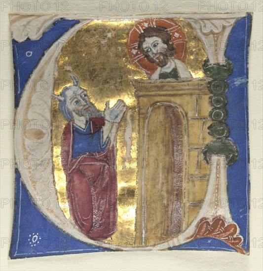 Historiated Initial (U) Excised from a Bible, 1200s. Italy, 13th century. Tempera and gold on parchment; sheet: 4.5 x 4.5 cm (1 3/4 x 1 3/4 in.)
