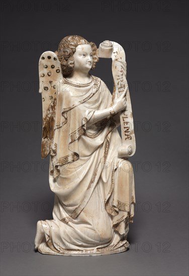 The Archangel Gabriel from an Annunciation Group, c. 1350. France, Paris. Alabaster with traces of paint and gilding; overall: 56.5 x 26 x 10.5 cm (22 1/4 x 10 1/4 x 4 1/8 in.).