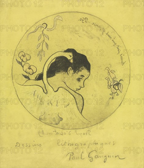 Volpini Suite:  Design for a Plate:  Leda and the Swan (Projet d'Assiette: Léda et le Cygne), 1889. Paul Gauguin (French, 1848-1903). Zincograph; sheet: 50 x 65 cm (19 11/16 x 25 9/16 in.); image: 30.1 x 25.9 cm (11 7/8 x 10 3/16 in.)