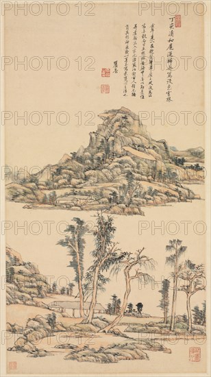 Landscape in the Color Style of Ni Zan, 1707. Wang Yuanqi (Chinese, 1642-1715). Hanging scroll, ink and light color on paper; overall: 80.4 x 43.5 cm (31 5/8 x 17 1/8 in.).