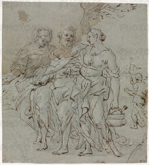 Lot and His Daughters, 1600s. Circle of Pietro da Cortona (Italian, 1596-1669). Pen and brown ink over black chalk(?), heightened with traces of white gouache; sheet: 21.8 x 19.6 cm (8 9/16 x 7 11/16 in.).