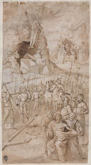 Three Scenes from the Passion of Christ (recto) Architectural Sketch (verso) , 1500s. Northern Italy, 16th century. Pen and brown ink and brush and brown wash over traces of black chalk; framing line (left edge) in brown ink; sheet: 26.9 x 14.4 cm (10 9/16 x 5 11/16 in.).