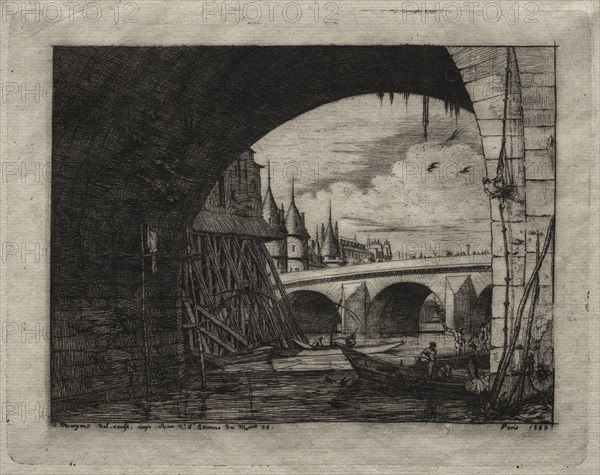 Etchings of Paris:  An Arch of the Notre Dame Bridge, 1853. Charles Meryon (French, 1821-1868). Etching