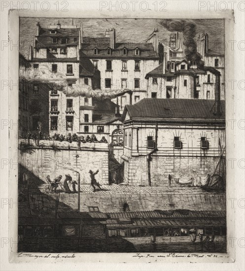 Etchings of Paris:  The Mortuary, 1854. Charles Meryon (French, 1821-1868). Etching and drypoint; sheet: 33.7 x 29.2 cm (13 1/4 x 11 1/2 in.); platemark: 23.1 x 20.7 cm (9 1/8 x 8 1/8 in.)