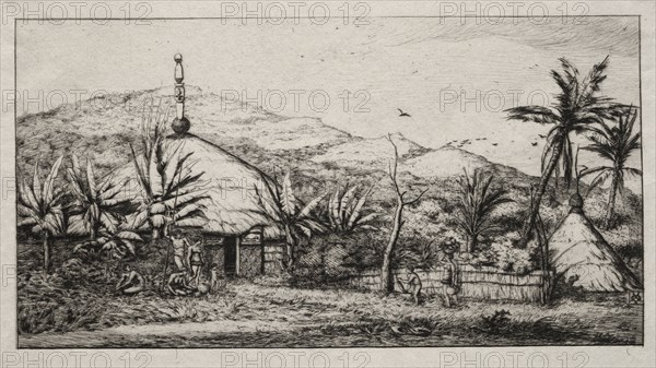 New Caledonia:  Large Native Hut on the Road from Balade to Puebo, 1845, 1863. Charles Meryon (French, 1821-1868). Etching