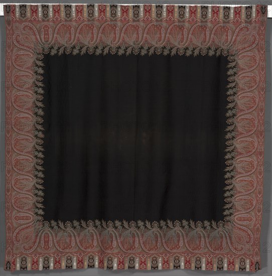 Square Shawl, c. 1870s. England, Norwich or France, Nimes, 19th century. Wool, compound weave, additional weft; overall: 170.2 x 172.7 cm (67 x 68 in.)