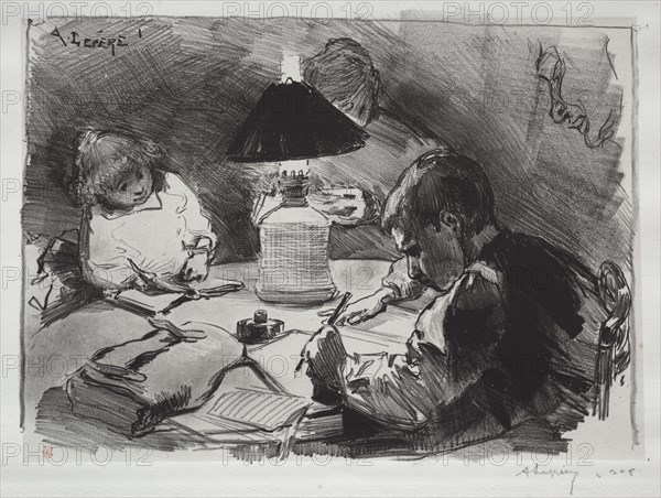 Autour de la Lampe, 1891. Auguste Louis Lepère (French, 1849-1918). Lithograph
