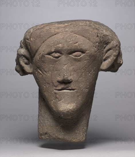 Celtic Head, 100-300. Northern England (Romano-British), Migration period, 2nd-3rd centuries. Sandstone with traces of original red paint; overall: 30 x 31 x 24 cm (11 13/16 x 12 3/16 x 9 7/16 in.).