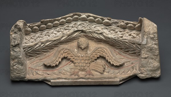 Pediment with an Eagle, 400s. Egypt, 5th century, Coptic period. Limestone; overall: 30.2 x 71.9 x 29.4 cm (11 7/8 x 28 5/16 x 11 9/16 in.)