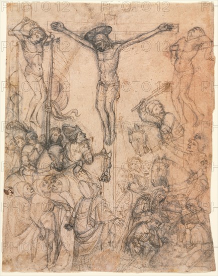 Crucifixion with the Two Thieves, second half 15th century. Italy, Piedmontese, 15th century. Pen and brown ink and black chalk; sheet: 24.4 x 19.4 cm (9 5/8 x 7 5/8 in.).