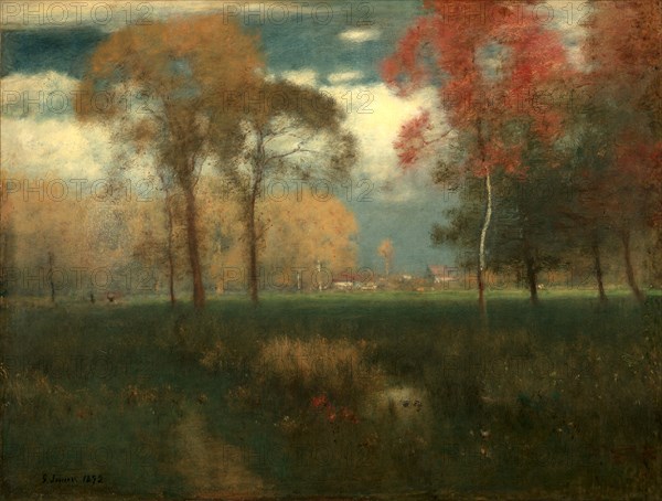 Sunny Autumn Day, 1892. George Inness (American, 1825-1894). Oil on canvas; framed: 111.4 x 137.5 x 12.1 cm (43 7/8 x 54 1/8 x 4 3/4 in.); unframed: 81 x 106 cm (31 7/8 x 41 3/4 in.); former: 101 x 127 x 7.6 cm (39 3/4 x 50 x 3 in.).