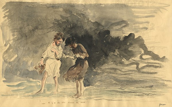There is corn in the sea!, fourth quarter 1800s or first third 1900s. Jean Louis Forain (French, 1852-1931). Brush and black ink and watercolor over black crayon; sheet: 37 x 53.1 cm (14 9/16 x 20 7/8 in.).