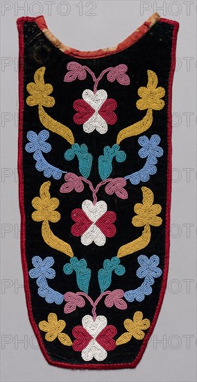 Placket, late 1800s. Northeast Woodlands, Great Lakes Region, Anishinaabe (Ojibwe) or Nehiyawak (Cree) People?. Velvet, cotton; overall: 44.5 x 19.4 cm (17 1/2 x 7 5/8 in.)