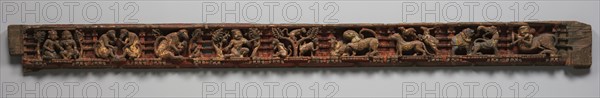 Narrative Frieze:  Forest Retreat with  Animals - Architrave from a Jain Temple, 1500s-1600s. India, Gujarat, 16th-17th century. Wood with traces of color; overall: 20.4 x 260.2 x 9 cm (8 1/16 x 102 7/16 x 3 9/16 in.).
