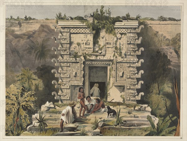 Gateway of the Great Teocallis, Uxmal. Frederick Catherwood (British, 1799-1854). Lithograph, hand colored