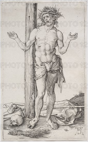 The Man of Sorrows Standing, with Hands Raised, c. 1500. Albrecht Dürer (German, 1471-1528). Engraving