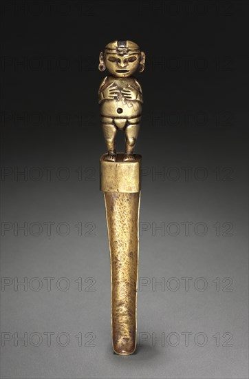 Spoon with Human Figure, c. 500-200 BC. Peru, North Highlands, Chavín de Huantar(?), Chavín style (1000-200 BC). Hammered and cut gold; overall: 2.6 cm (1 in.).