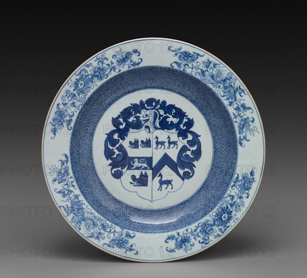 Charger, c. 1720. China, Chinese Export -- English Market, 18th century. Porcelain; diameter: 38.3 cm (15 1/16 in.); overall: 5.5 cm (2 3/16 in.).