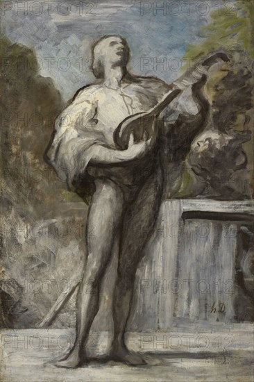 The Troubadour, 1868-1873. Honoré Daumier (French, 1808-1879). Oil on fabric; framed: 99.5 x 73 x 8 cm (39 3/16 x 28 3/4 x 3 1/8 in.); unframed: 83.6 x 56.8 cm (32 15/16 x 22 3/8 in.).