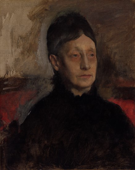 Stefanina Primicile Carafa, Marchioness of Cicerale and Duchess of Montejasi, c. 1875. Edgar Degas (French, 1834-1917). Oil on fabric; framed: 67.6 x 58.4 x 6 cm (26 5/8 x 23 x 2 3/8 in.); unframed: 49 x 39.4 cm (19 5/16 x 15 1/2 in.).