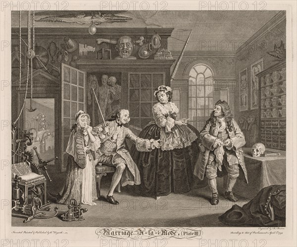 Marriage à la Mode:  The Scene with the Quack, 1745. William Hogarth (British, 1697-1764). Engraving