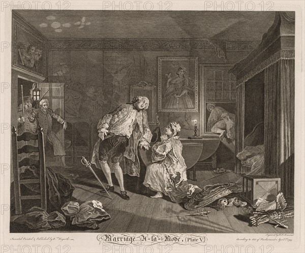 Marriage à la Mode:  The Death of the Earl, 1745. William Hogarth (British, 1697-1764). Engraving