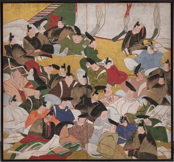 Thirty-Six Immortal Poets, mid 1700s. Attributed to Tatebayashi Kagei (Japanese). Two-fold screen; ink, color, and gold on paper; image: 170 x 182.8 cm (66 15/16 x 71 15/16 in.); overall: 174.4 x 187.2 cm (68 11/16 x 73 11/16 in.); closed: 94 x 4 cm (37 x 1 9/16 in.).